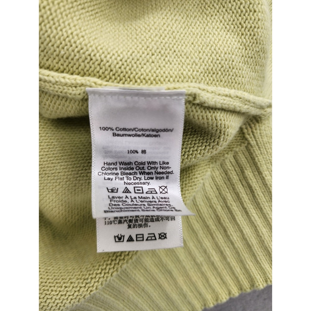 DKNY Jeans XS Cropped Knit Sweater Lime Green Logo Short Sleeve V-Neck Top - Picture 12 of 15